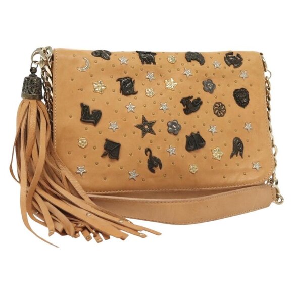 Jimmy Choo Studs Shoulder Bag Leather Beige Gold Auth - Picture 2 of 15